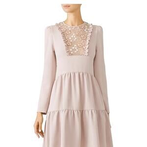 See by Chloe Pink Ruffled Lace Bib Tiered Long Sleeve Midi Dress Size 36/ US 4